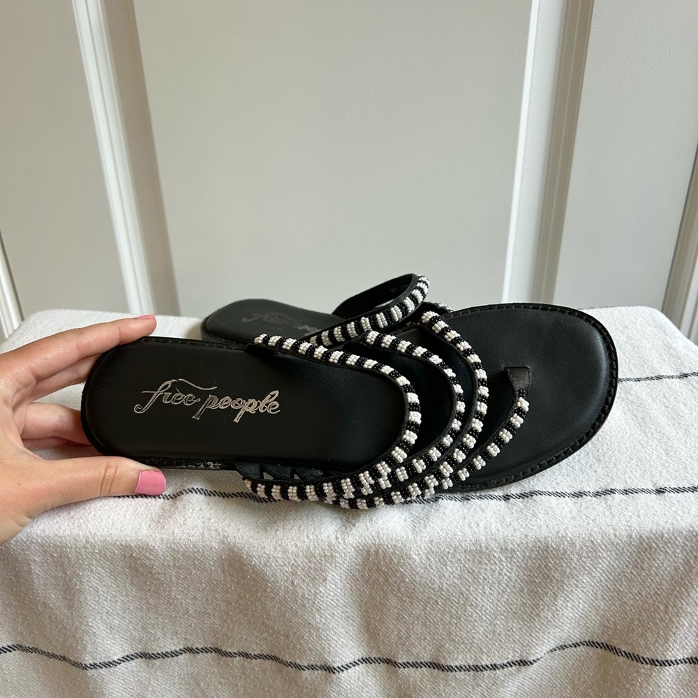 Free People Black and White Striped Sandals